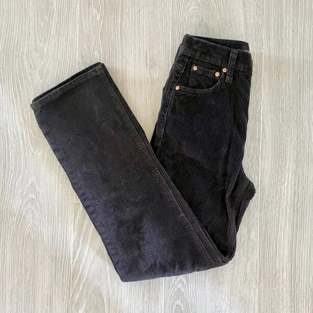 Denim Forum Arlo High Rise Straight Black Corduroy Jeans - Picture 3 of 9